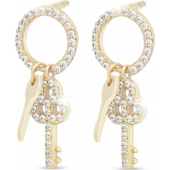 Náušnice biju Pozlacené náušnice 14k, kroužek s visacími klíčky a zirkony 1002801
