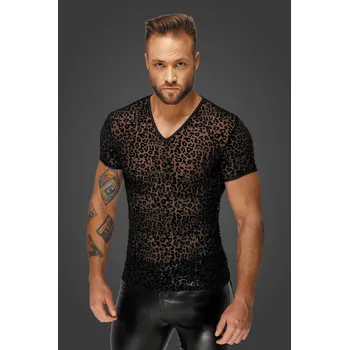 Pánské erotické prádlo Noir Handmade H071 Leopard Flock V-Neck T-Shirt Velikost XXL