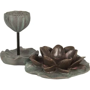 Svícen Zeleno hnědý dekorační svícen ve tvaru kvetu- 10*8*33 cm – 26x17x14 cm