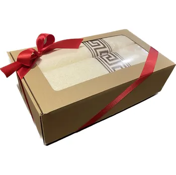 Ručník Profod Dárková sada osuška froté GREEK sada 2 kusů 500g/m2 Barva: béžový cream, Barva stuhy: stříbrná