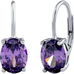 Stříbrné náušnice s oválným syntetickým ametystem