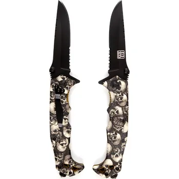 Bojový sport Nůž zavírací 101 Inc Simp Skull kombinované ostří - černý-béžový