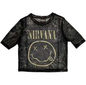 Merch Nirvana: Nirvana Ladies Crop Top: Yellow Smiley (mesh) (xx-small) XXS