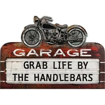 Plechová cedule Nástěnná kovová cedule s motorkou Garage – 50x1x35 cm