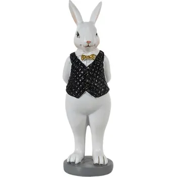 Dekorace králík v černé vestičce se zlatým motýlkem – 5x5x15 cm