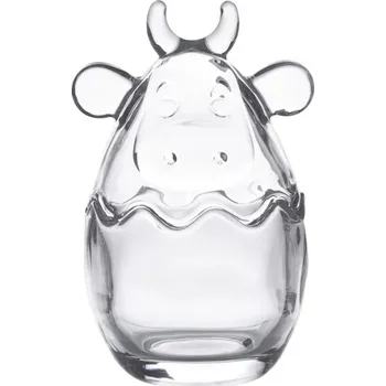 Talíř Skleněná dóza na bonbóny ve tvaru kravičky – 8x14 cm