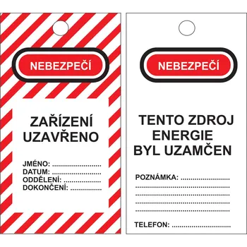 Obalový materiál Informační visačka – NEBEZPEČÍ, ZAŘÍZENÍ UZAVŘENO, 90 × 170 mm