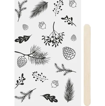 Protlačovací TRANSFER nálepky 10x19cm - černé - větvičky, šišky