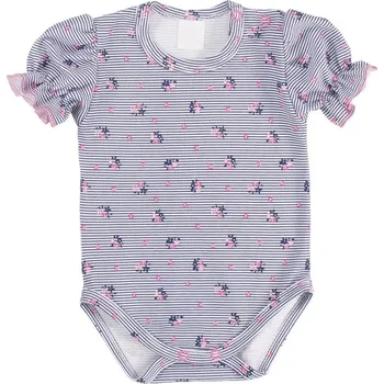 Kojenecký body Body krátký rukáv s volánky, bavlna, MBaby, Proužek s květy, granát/růžová 68 (4-6m)