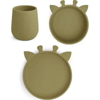 NUUROO Judi Silikonový Jídelní set Giraf Olive Green