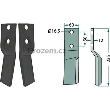Fréza Frézovací rotační nůž levý pro Howard, 73000653256V, 653256, 50/16,5/235 mm