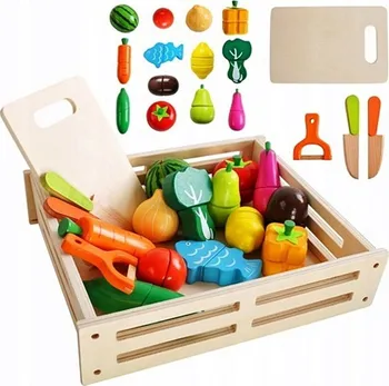 Dřevěná hračka Doris Dřevěná zelenina a ovoce k řezání na magnet 17 ks