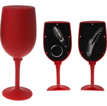 Otvírák Luxusní set na víno Sklenice, vývrtka, nálevka a kroužek, červená