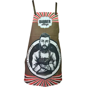 Pracovní zástěra Barber zástěra Eurostil Professional Brown Barbershop - hnědá s potiskem (07919/69) + dárek zdarma