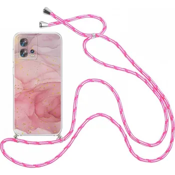 Pouzdro na mobilní telefon Kryt Motorola Edge 30 Fusion Marble růžový se šňůrkou (obal neboli pouzdro na Motorola Edge 30 Fusion)