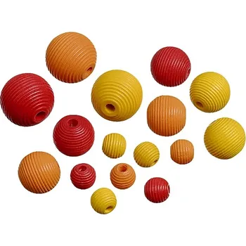 Dětské navlékací korálky Dřevěné korálky vroubkované kuličky mix velikostí 20ks - červené