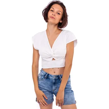 Dámské tričko Vero Moda dámský crop top do V Esmilo bílý Velikost: M
