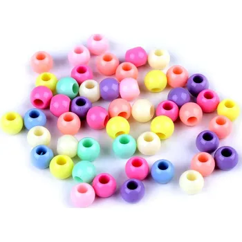 Dětské navlékací korálky Plastové korálky VELKÝ PRŮVLEK - barevný mix - 8x10 mm (100gramů) (Dětská sada)