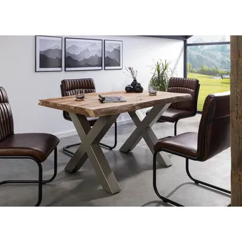 Jídelní stůl Jídelní stůl Palisandr 160x90x77 přírodní pískovaný / X-nohy stříbrný mat METALL 5