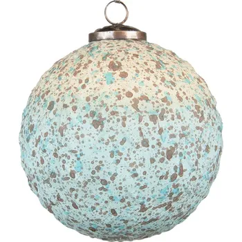 Vánoční ozdoba Béžovo-tyrkysová vánoční skleněná ozdoba koule XL – 15x15 cm
