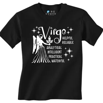 Dívčí tričko Dětské tričko Horoskop Panna Virgo (Od 3 do 13 let) (Velikost: 5-6, Barva: Černá)