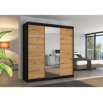 Šatní skříň Šatní skříň s posuvnými dveřmi Bergen - 200 cm Barva: Černá/Dub