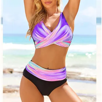 Dámské plavky Dámské plavky dvojdílné "Plus Size" (XS-5XL) se zdvojeným zapínáním horního dílu Barva: fialová (8234-purple), Velikost: 4XL