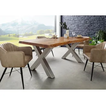 Jídelní stůl Jídelní stůl Akácie 180x90x77 Akácie přírodní lak / X-nohy stříbrný mat METALL 5