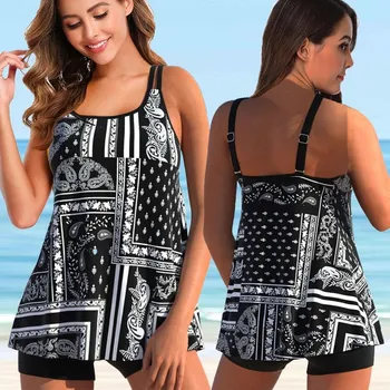 Dámské plavky Dámské plavky dvojdílné - tankini plus size (XS-6XL) (1-8) Barva: černobílá (8266-black), Velikost: 4XL