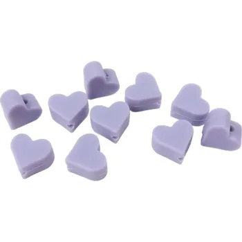 Dětské navlékací korálky Natana silikonové korálky srdce pastelově fialové 14 mm 10 kusů