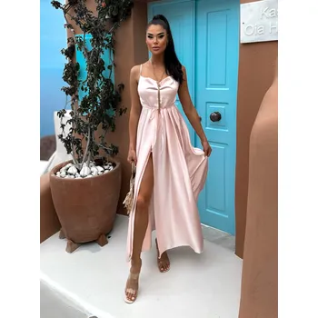 Dámské šaty Baby růžové lesklé elegantní šaty YASMINE s rozparkem Velikost: ONESIZE