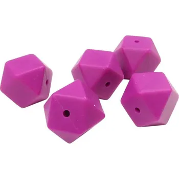 Dětské navlékací korálky Natana hranaté silikonové korálky fialové růžové 17 mm 5 kusů