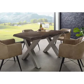 Jídelní stůl Stůl akát 140x90x77 šedý lakovaný / X-nohy stříbrný mat METALL 5