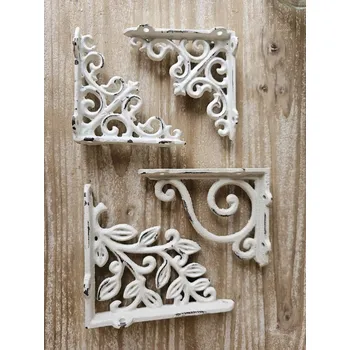 Držák na polici Béžová antik litinová konzole s ornamentem - 12*3*10 cm