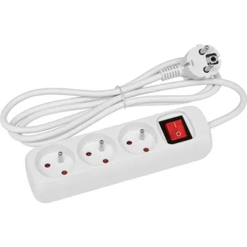 Prodlužovací kabel přívod prodlužovací 1,5m, 3 zásuvky s vypínačem
