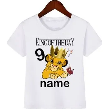 Dívčí tričko Bílé narozeninové triko s vlastním jménem - Lví Král Simba Varianta: S číslicí 9, Velikost: 80/3 roky