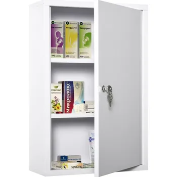 Lékárnička Kleankin Lékárnička uzamykatelná se 3 přihrádkami, ocelová bílá, 40 x 18 x 60 cm 834-295