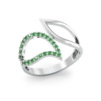 Prsten SOLUNA Luxusní zlatý prsten se zelenými zirkony FOGLIA bílé zlato VELIKOST: 50 - 15,9 mm