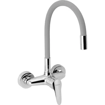 Vodovodní baterie Titania Titania Dřezová baterie s elastickým ramenem 150mm, stříbrošedá-chr
