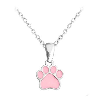 Náhrdelník Stříbrný dětský náhrdelník se svítící růžovou tlapkou