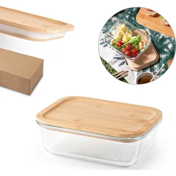 Svačinový box PORTOBELLO. Obědová krabička. Hermetický box z borosilikátového skla a bambusového víka 1000 ml bez potisku bez potisku 1 bez potisku
