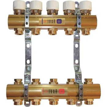 Instalatérský materiál Sestava rozdělovač/sběrač - bez skříně - 1˝xEK, 8cestný, mosaz IVAR.CS 553 D