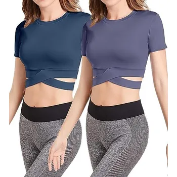 Dámský top s krátkým rukávem set 2ks Tmavě fialová, Tmavě modrá L