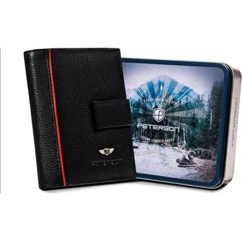 Peněženka Peterson Pánská sportovní kožená peněženka s červeným lemem v dárkové plechovce vertikální