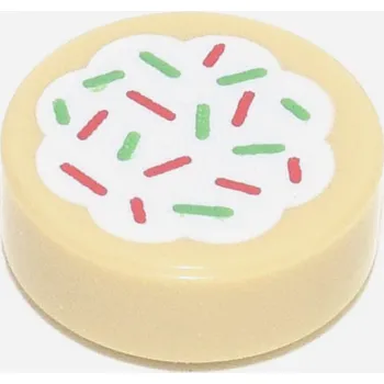 Hračka 98138pb256 Tan Tile, Round 1 x 1 with Cookie with White Frosting (Opálená dlaždice, kulatá 1 x 1 se sušenkou s bílou polevou)