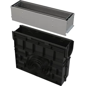 Odvodňovací žlab Venkovní žlab Alcadrain (Alcaplast) ová vpust štěrbinová s asymetrickým revizním nástavcem 100 mm, nerez AVZ101R-R321R