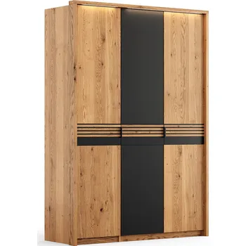 Šatní skříň Dubová šatní skříň s jednoskleněnými dveřmi 3D Ravello, rozměr 219x156x58cm