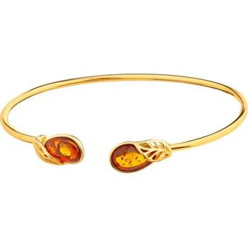 Náramek Pozlacený stříbrný náramek s jantarem - listy - AP536-2396