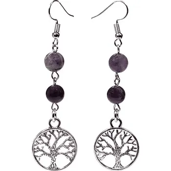 Náušnice Milujeme Kameny Fluorit a ametyst s přívěskem stromu života - náušnice 346462