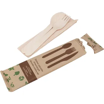 Jednorázové nádobí Think`n green Sada dřevěných příborů vidlička+nůž+lžíce+ubrousek 300ks